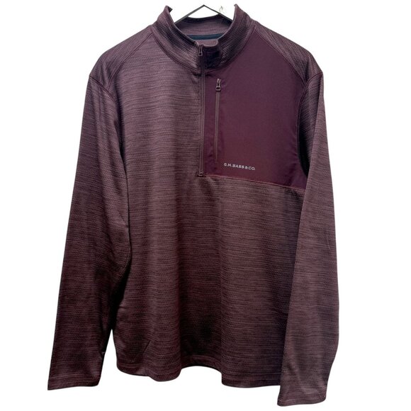 G.H. BASS Mens Pullover Size Medium Burgundy 1/4 Zip Mock Neck Fleece Lined - Picture 1 of 9